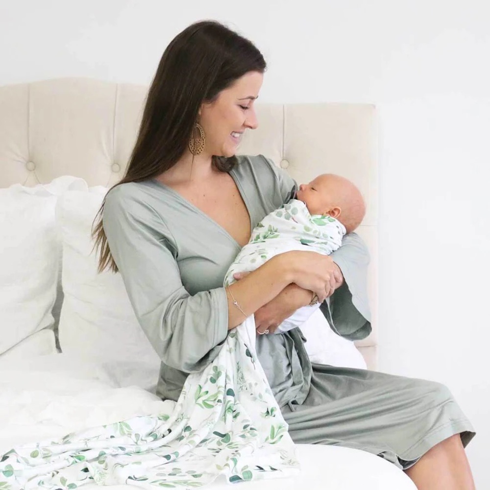SOLID MOSS BAMBOO KNIT MATERNITY ROBE